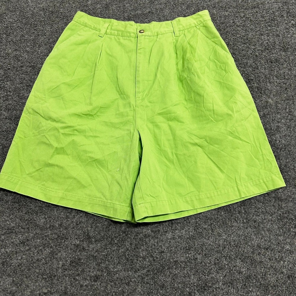 Club Classics Shorts Womens Size 14 Lime Green Pleated Cotton Casual High Waist